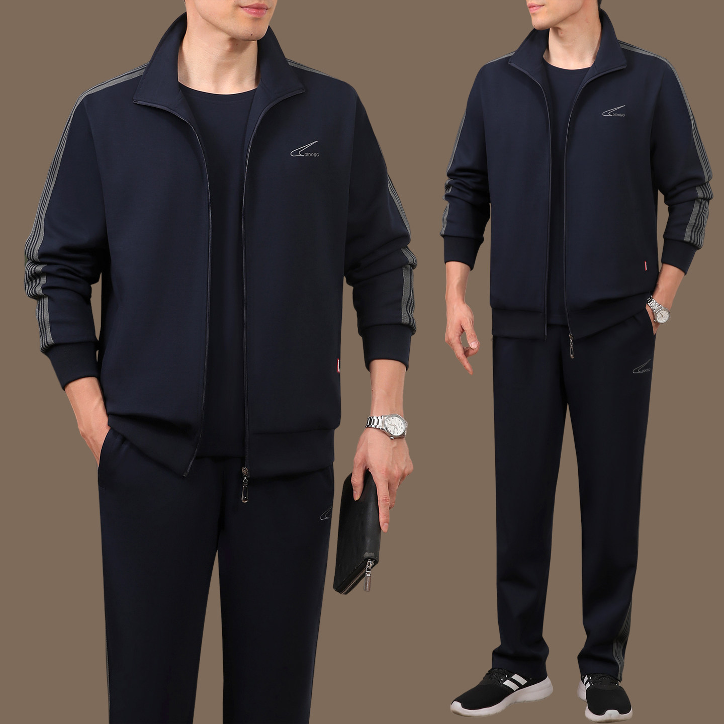 爸爸运动套装男士春秋季中老年宽松卫衣中年休闲跑步运动服三件套