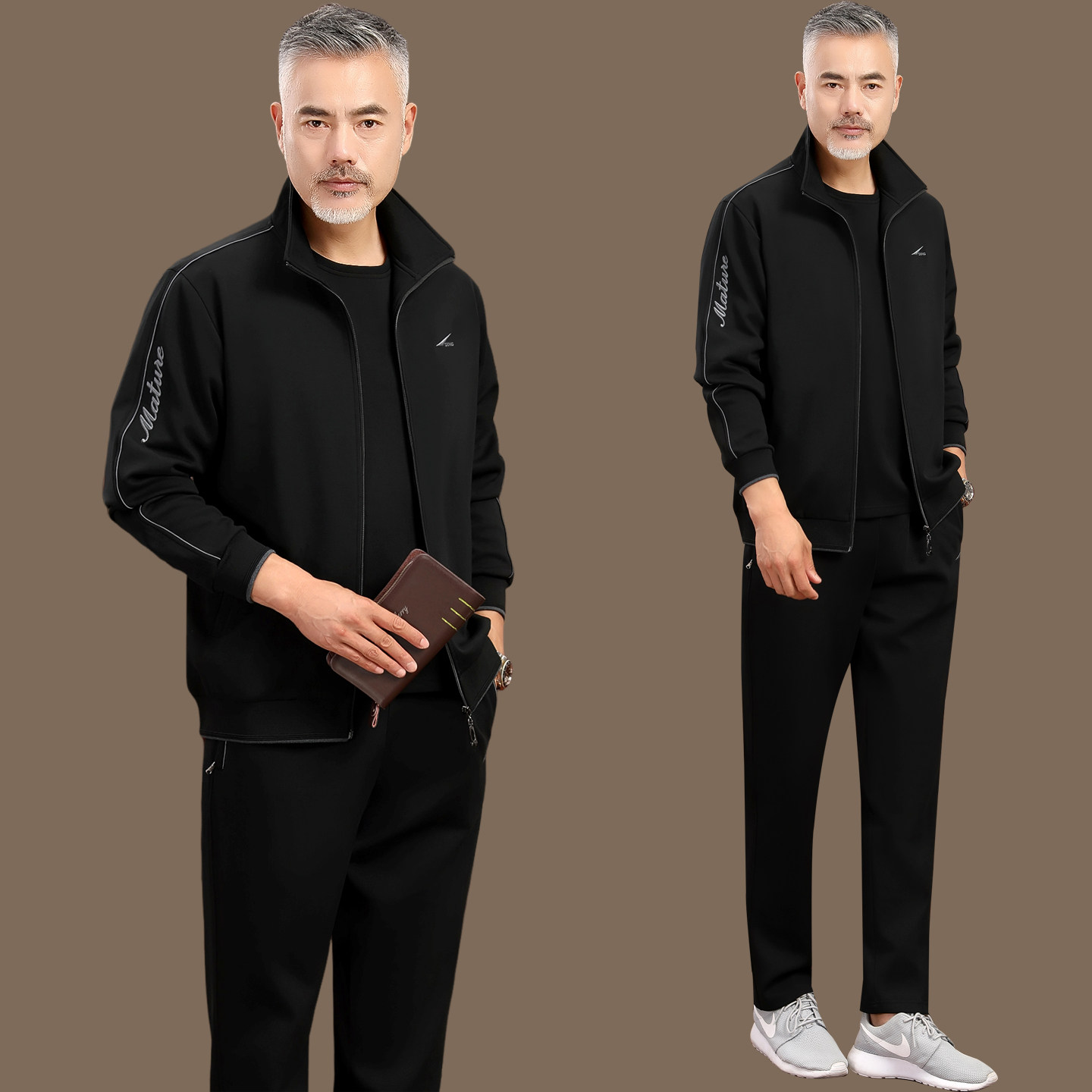 中老年运动套装男春秋季新款爸爸装中年男士高端休闲运动服三件套