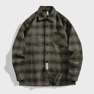 秋季高端品质重磅格子衬衫休闲外套男款痞帅耐磨毛呢男人新款衬衣