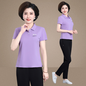 中年运动套装女妈妈夏短袖两件套