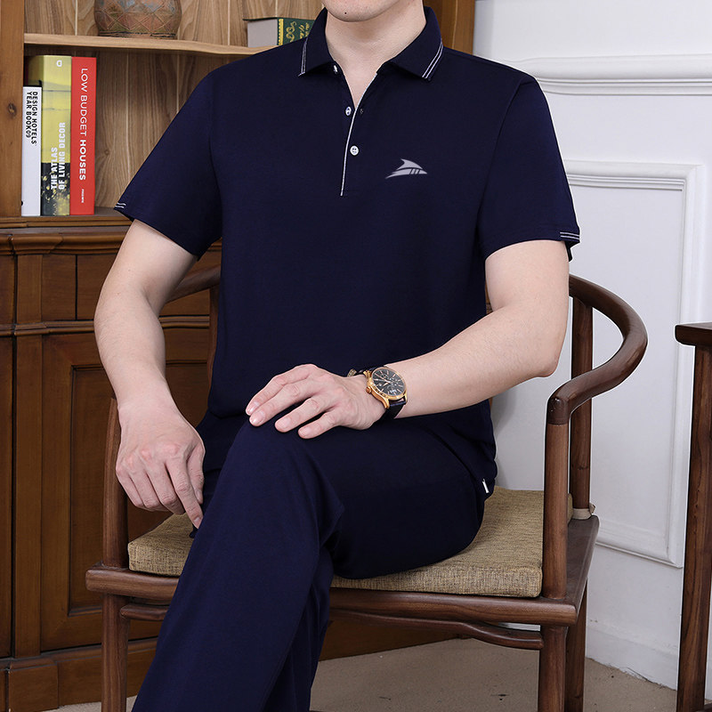 爸爸夏装短袖2025新款中老年运动套装男士宽松休闲服棉两件套薄
