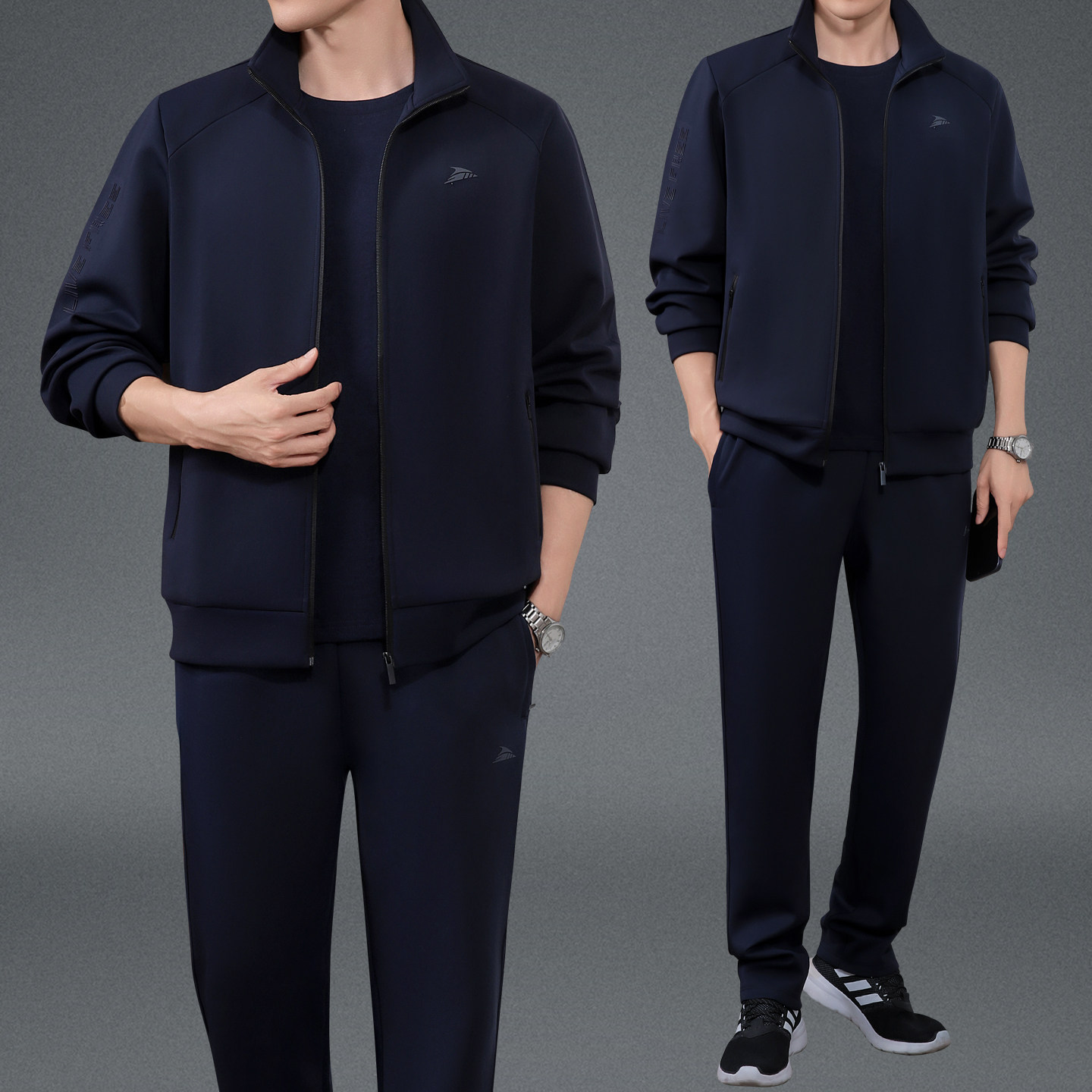爸爸运动套装春秋季男士中老年跑步休闲冬款运动服宽松三件套