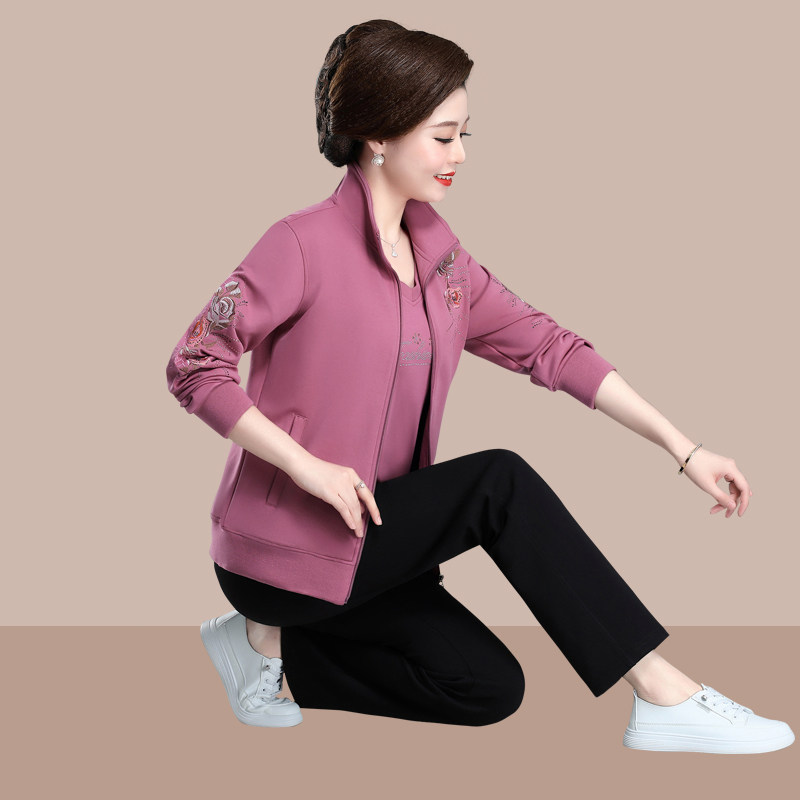品牌中老年女装高档运动服套装秋季外套中年人妈妈时尚洋气春秋装