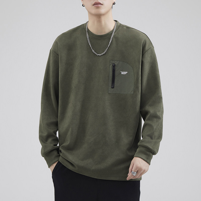 重磅370g麂皮绒青少年卫衣秋季款男士美式潮牌长袖T恤高级感外套