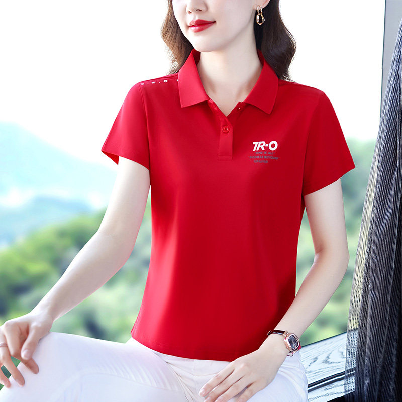 冰丝短袖t恤女夏薄款速干polo衫