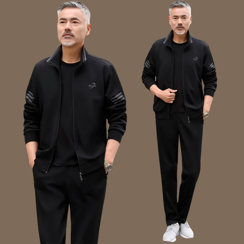 中老年运动套装男春秋季新款爸爸装中年男士高端休闲运动服三件套