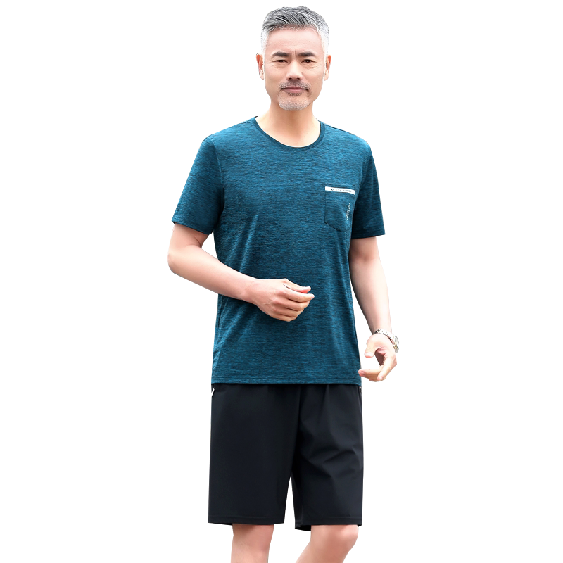 爸爸套装冰丝短袖中老年人夏天