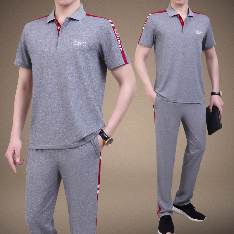 2025夏季中老年运动套装男新款中年男士纯棉短袖T休闲卫衣两件套