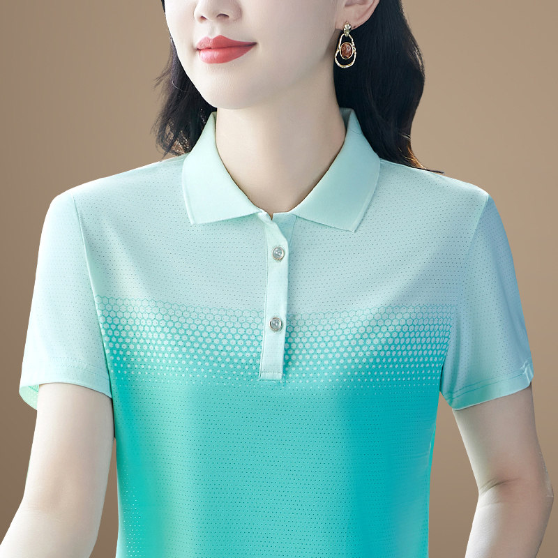 渐变色冰丝速干t恤女2025夏季新款立领跑步运动短袖上衣薄款体恤