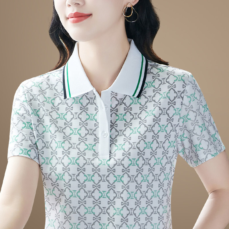 中年女士短袖t恤女夏装2024新款品牌洋气大码高端别致薄款polo衫