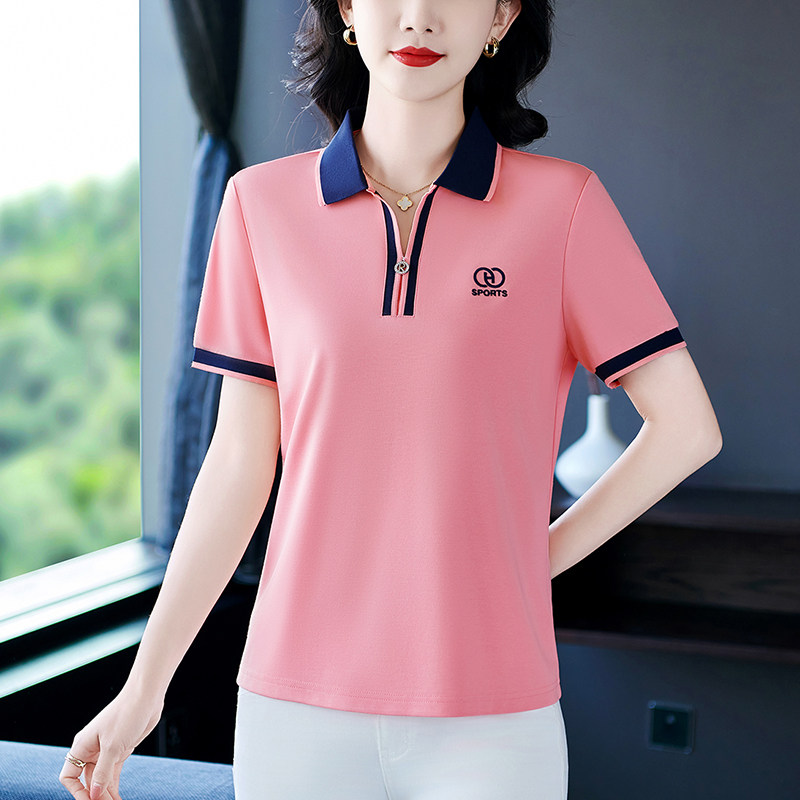 高级感短袖女t恤夏2025新款妈妈polo衫时尚气质百搭翻领上衣绣花