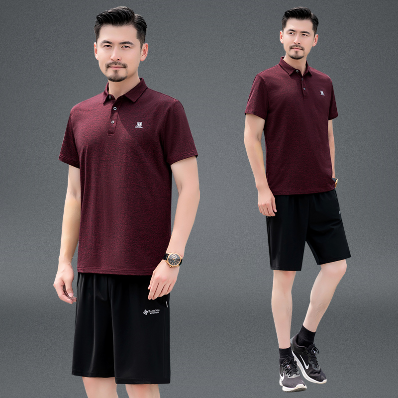 中老年运动套装男夏季冰丝短袖polo衫短裤父亲节衣服中年爸爸夏装
