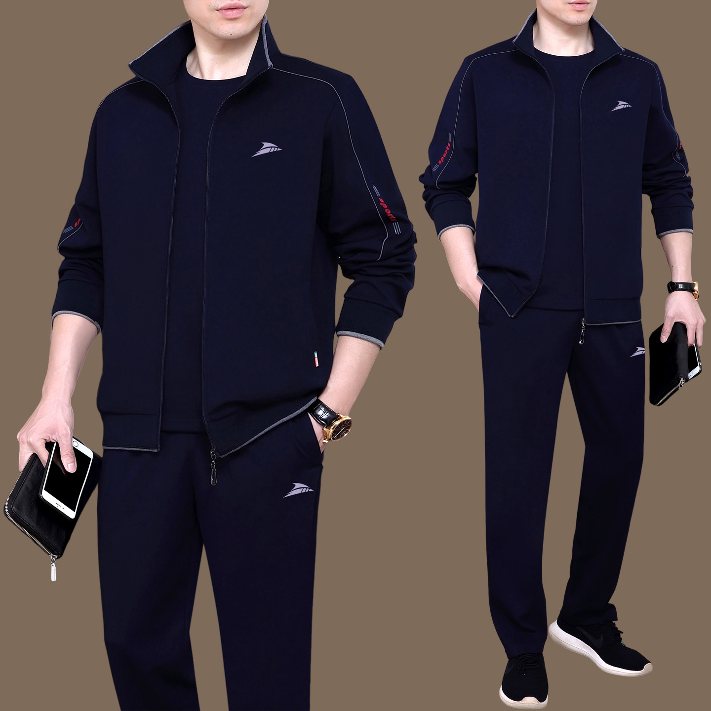 中老年运动套装男士春秋季三件套2026新款爸爸春装休闲运动服套装
