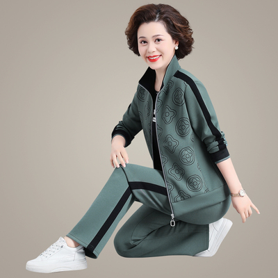 中老年妈妈装运动服套装秋装新款外套女中年洋气春秋装休闲三件套