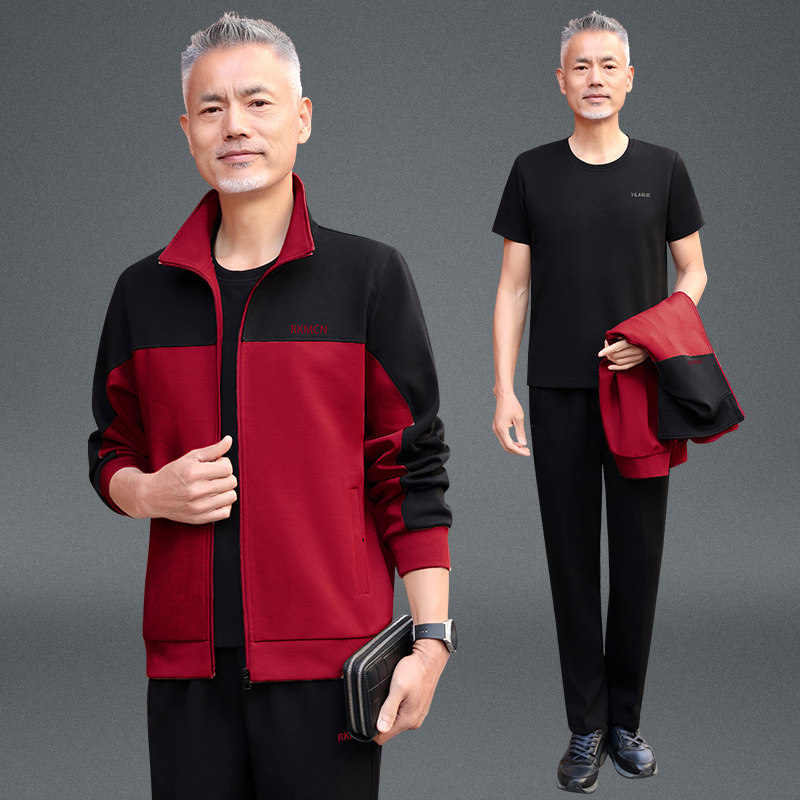 秋装套装中年加大码父亲时尚