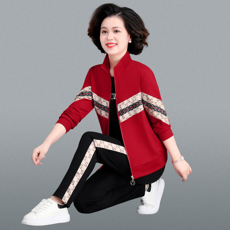 中年妈妈春装运动服套装女洋气中老年人春秋2023新款休闲外套