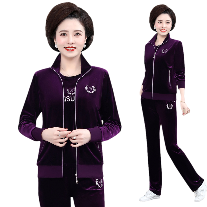 金丝绒运动服套装女春秋三件套