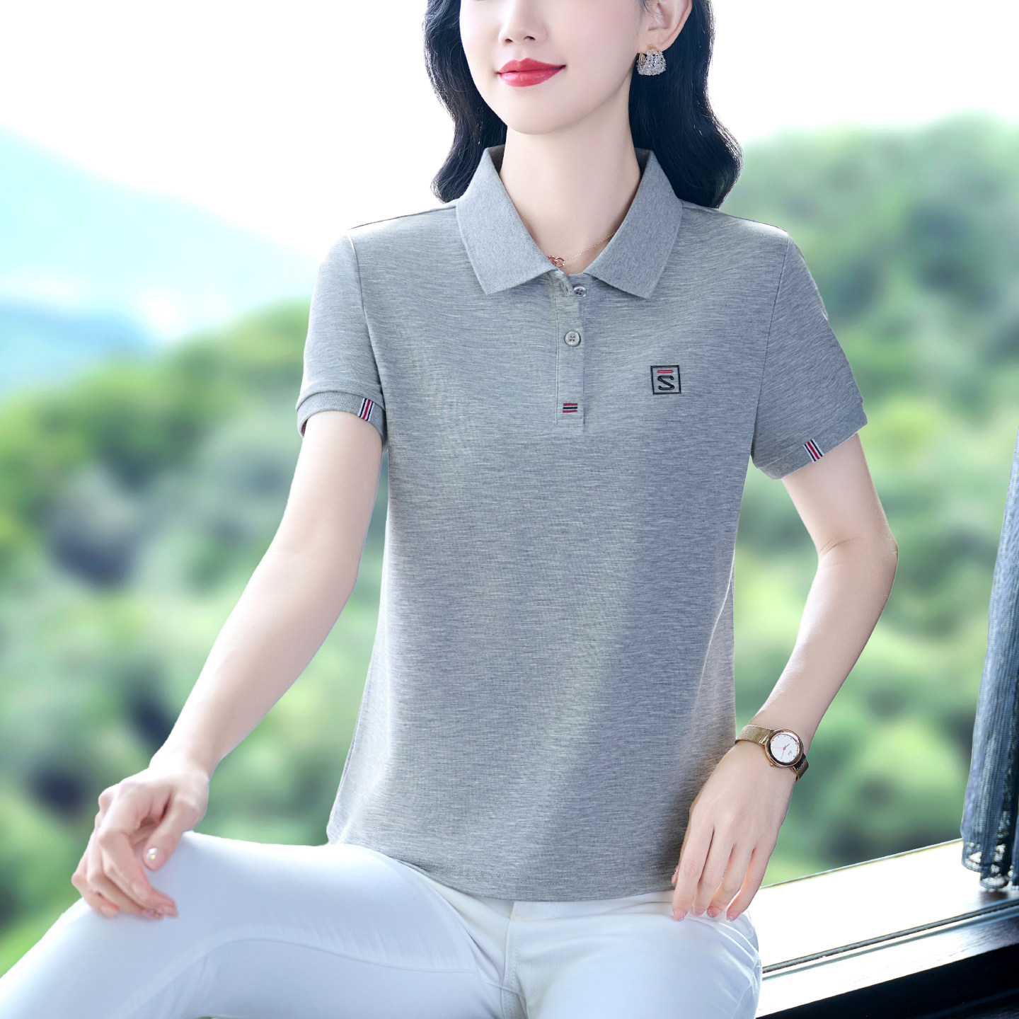 中年女士短袖t恤女夏装新款品牌时尚夏季大码高端polo衫薄款订做