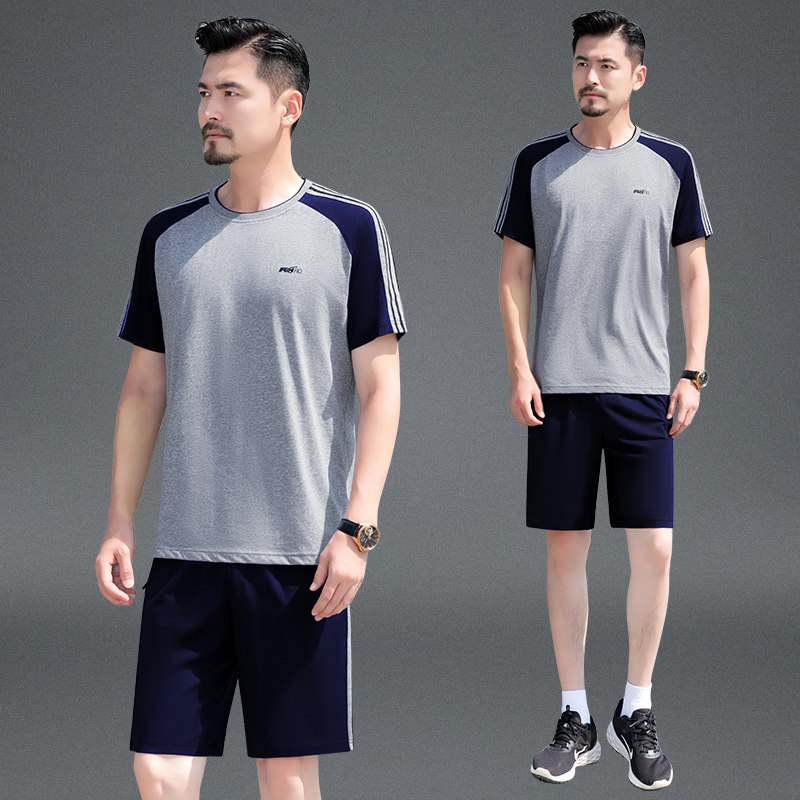 运动套装男夏2025新款短袖短裤棉两件套大码男士夏装休闲衣服