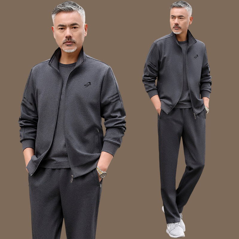中年爸爸运动套装男士春秋季休闲装2025新款中老年运动服男三件套