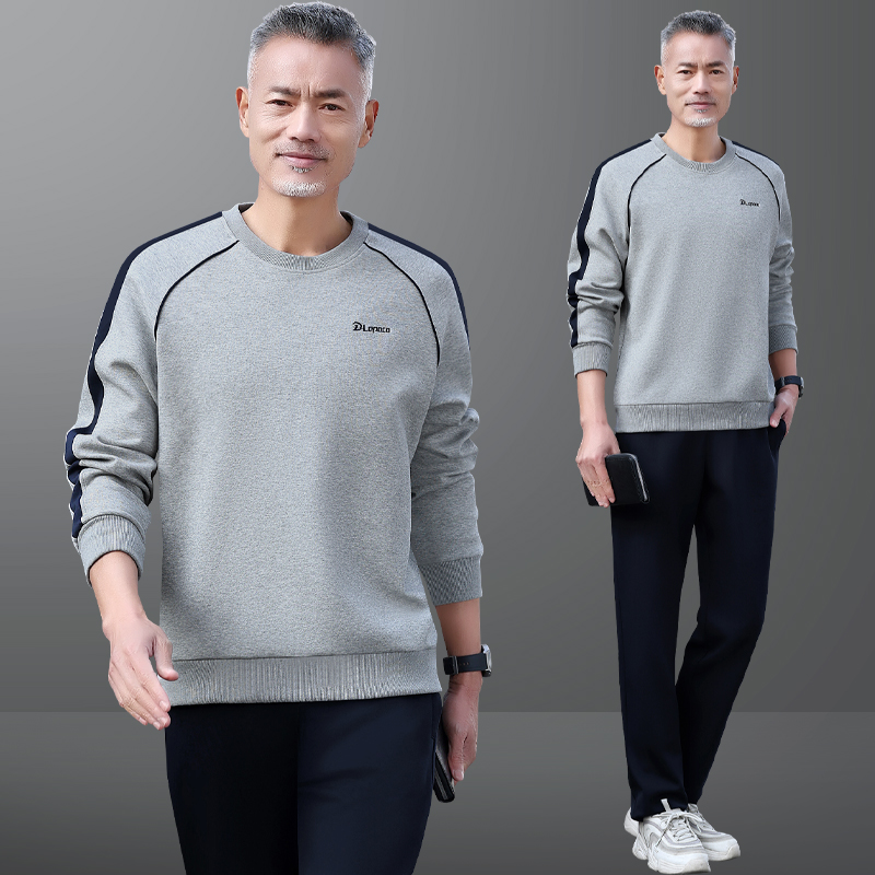 正品男士运动套装春秋宽松中年休闲卫衣服跑步中老年爸爸装两件套