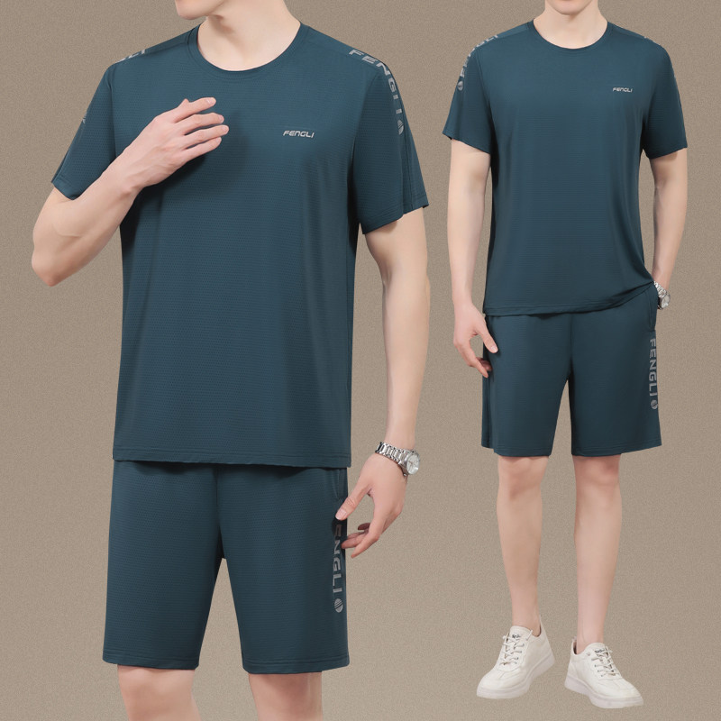 中老年运动套装男夏季薄款短袖圆领休闲装中年运动服男士爸爸夏装