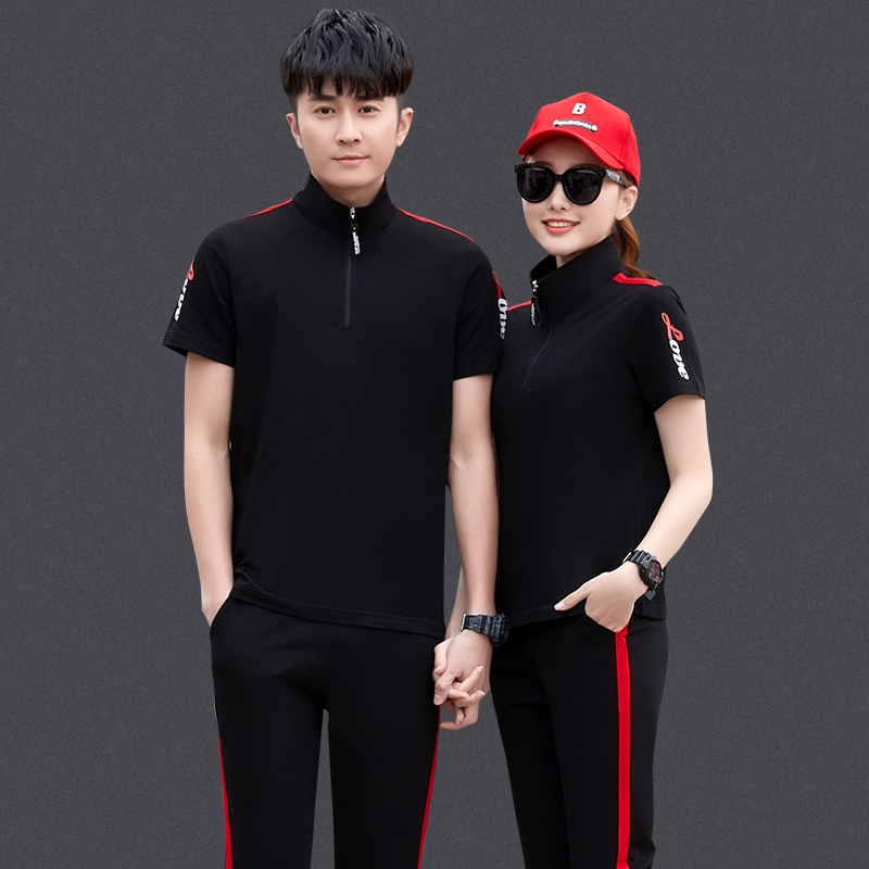 运动套装情侣夏季薄款跑步服时尚大码休闲情侣运动服套装女夏