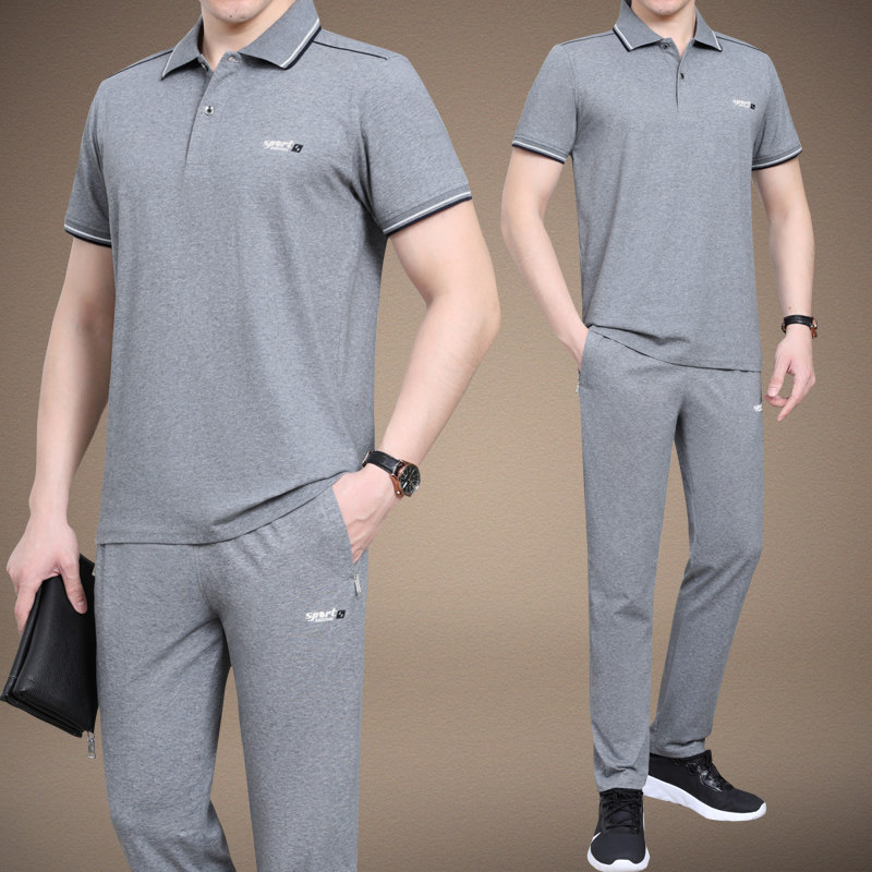 中老年运动套装男夏季休闲运动服男士夏装套装短袖长裤T恤爸爸装