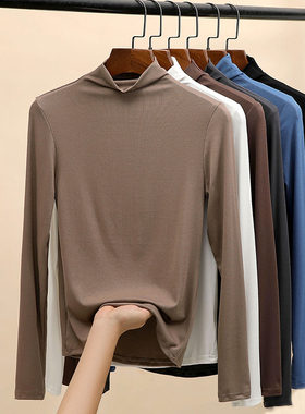 半高领莫代尔打底衫女春秋内搭黑色洋气中领上衣秋冬加绒白色长袖