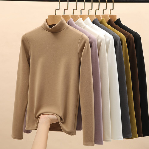 半高领德绒打底衫女秋冬新款加绒