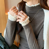 女秋冬季 内搭2024新款 加厚修身 蕾丝花边半高领打底衫 长袖 保暖上衣