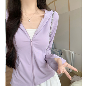 冰丝防晒衣女夏季2026新款修身户外防紫外线连帽防晒服开衫外套薄