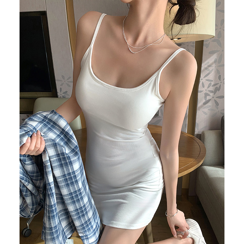 性感纯欲风吊带连衣裙女夏季薄款收腰显瘦带胸垫美背大码吊带睡裙