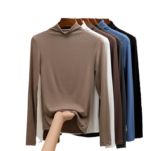 半高领莫代尔打底衫女春秋内搭黑色洋气中领上衣秋冬加绒白色长袖