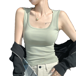 纯棉方领吊带背心女夏季内搭工字型宽肩带遮副乳无袖外穿打底上衣