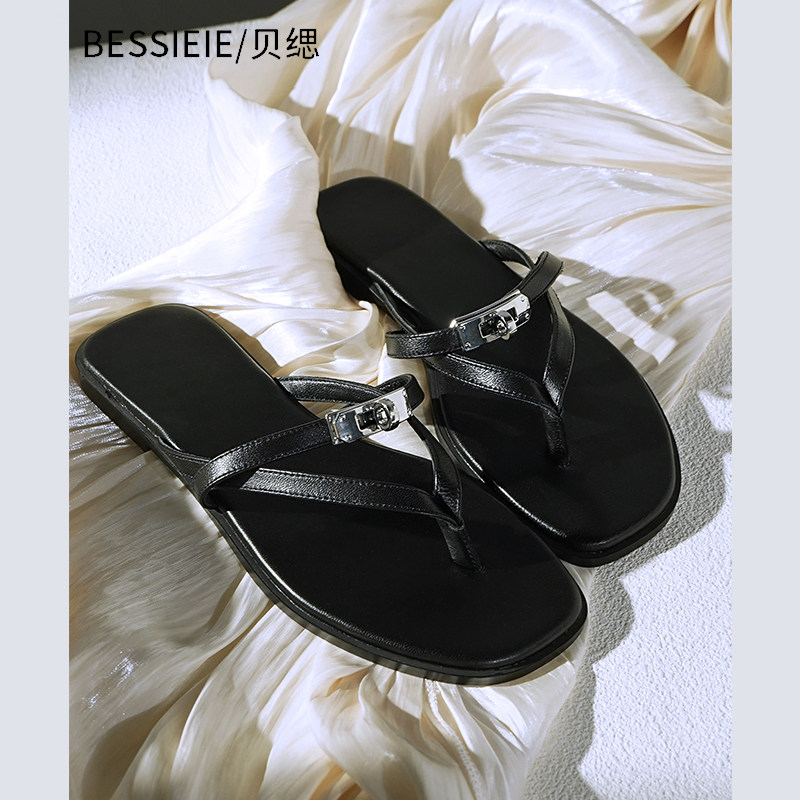 【新品】BESSIEIE/贝缌 真皮休闲夹趾人字拖沙滩度假女士凉鞋