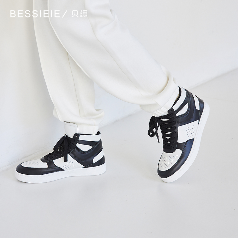 BESSIEIE/贝缌高帮小白鞋休闲