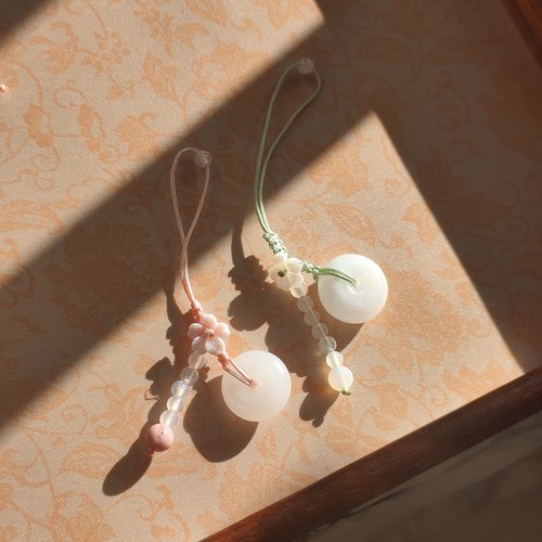 【缘结】天然玛瑙蝶贝花汉白玉平安扣挂件汉服配饰新中式国风挂链