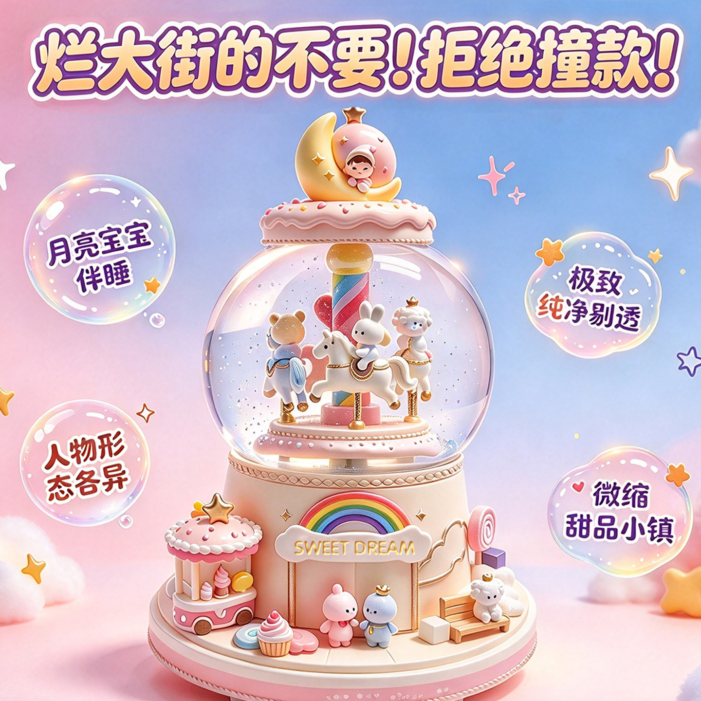 八音盒水晶球音乐盒女孩生日礼物可旋转木马儿童女生自动飘雪摆件