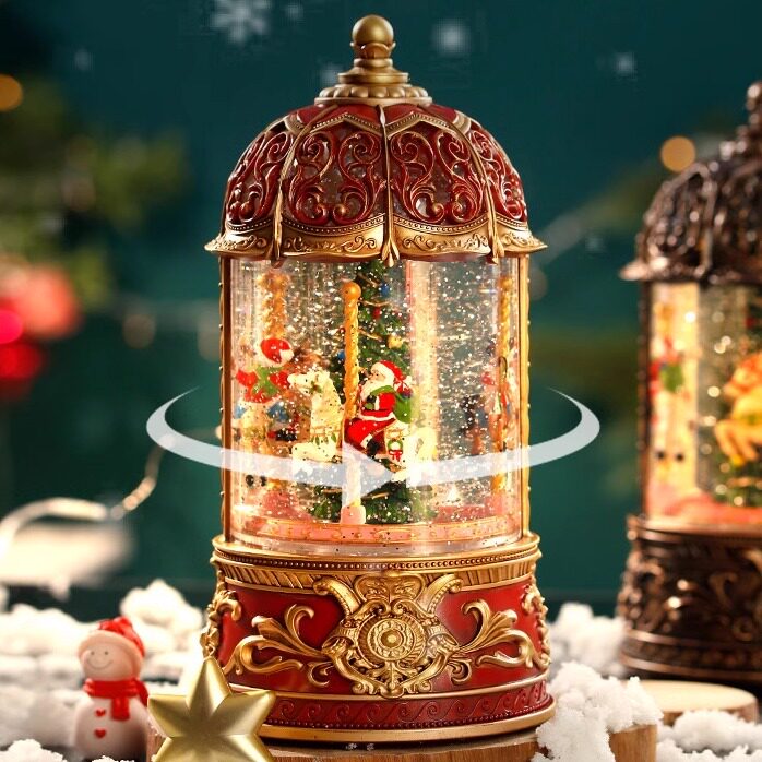 圣诞节可旋转树旋转木马飘雪音乐盒八音盒儿童雪花水晶球生日礼物