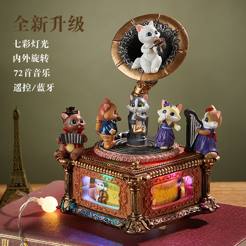 猫咪留声机音乐盒可旋转免费刻字