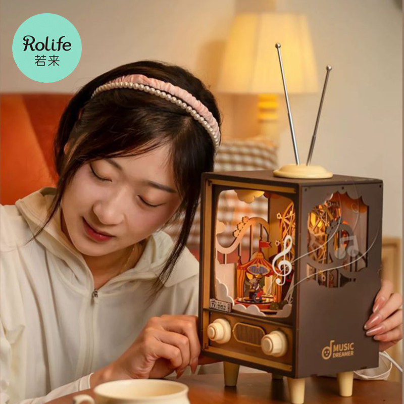 若客若态ROKR日落游乐园音乐盒手工拼装八音盒女友儿童生日礼物