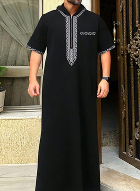 African men's long robe中东男士连帽半袖
