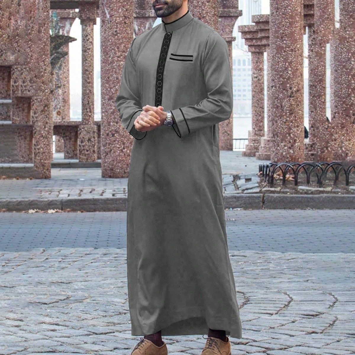 Muslim men's long robe非洲男士长袍长袖刺绣民族服饰连
