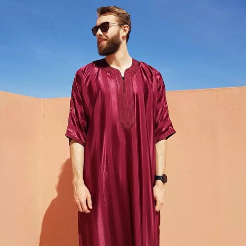 2025新款Dashiki优雅简约男士长袍休闲款式居家旅游长款衬衫大褂