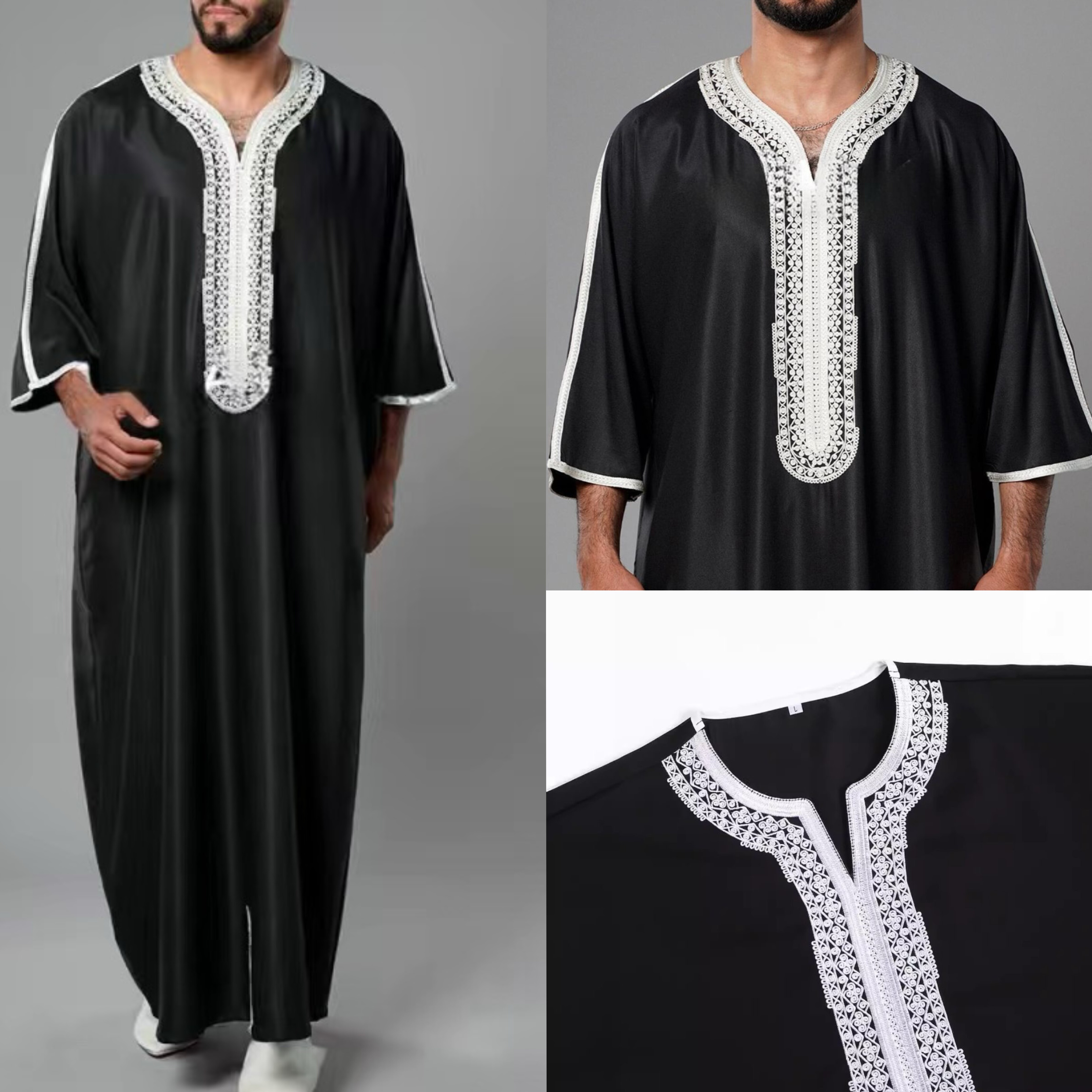 春秋国风潮牌男士长袍长袖绣花长袍长衫百搭大码Men's Robe