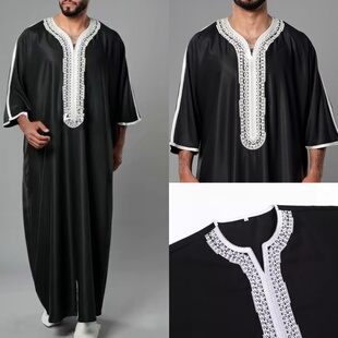 春秋国风潮牌男士长袍长袖绣花阿联酋长袍长衫百搭大码Men's Robe