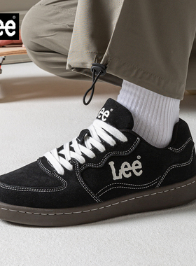 Lee鞋子男鞋2026春季新款黑色真皮透气德训鞋男百搭潮流休闲板鞋