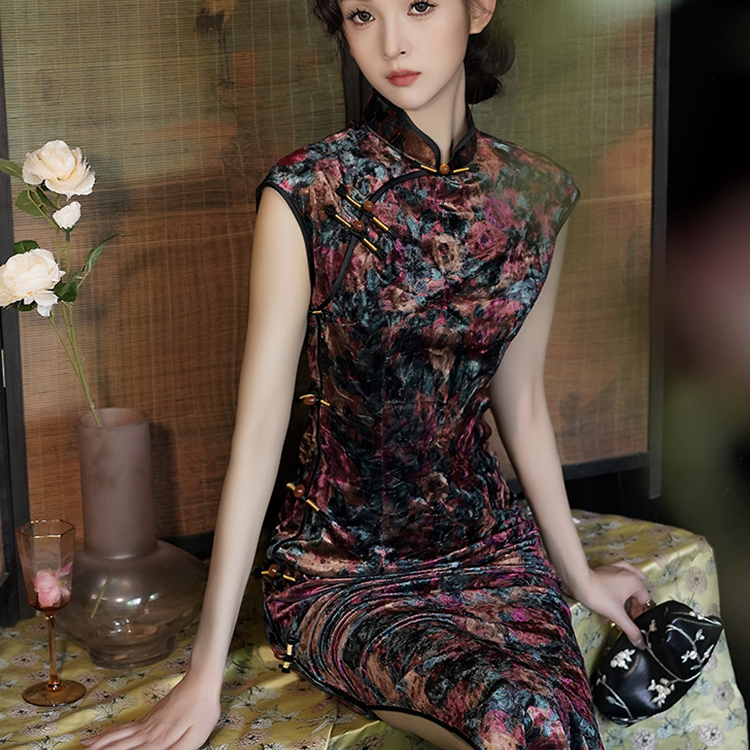 高端丝绒旗袍2025年新款