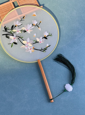 团扇夏天双面刺绣古风苏绣汉服旗袍古装儿童中国风苏州舞蹈圆扇子